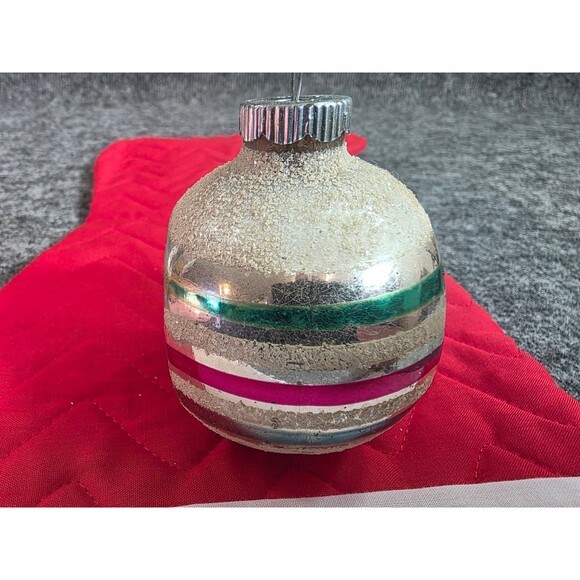 Vintage Mercury Glass Indented Christmas Ball Ornament 2.5 in Striped - Picture 4 of 6